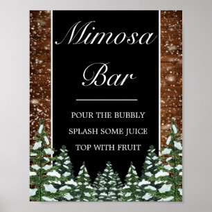 Poster Sinal de Bar de Mimosa e Madeira Neve Negra