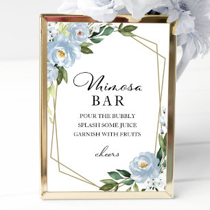 Poster Sinal de Bar de Mimosa Floral Azul Empoeirado Geom