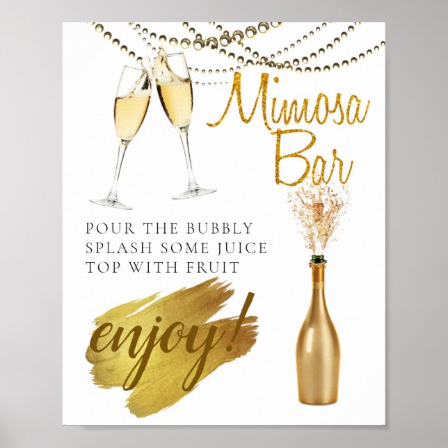Poster Sinal de Bar de Mimosa para Brunch de Noiva Elegan (Frente)