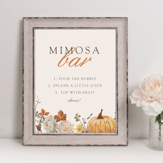 Poster Sinal de Bar de Mimosa para Chá de Bebê Outono Rús (Criador carregado)
