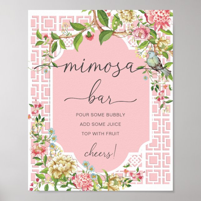 Poster Sinal de Bar de Mimosa para Chá de Bebê Pink Chino (Frente)