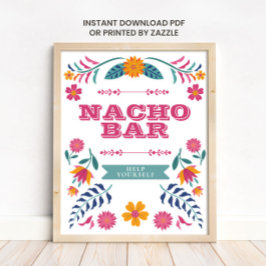 Poster Sinal de Bar de Nachos da Festa Mexicana Amarela R