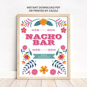Poster Sinal de Bar de Nachos da Festa Mexicana Amarela R