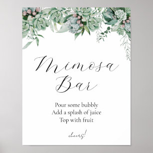 Poster Sinal de Bar de Succulent e Eucalyptus Greenery