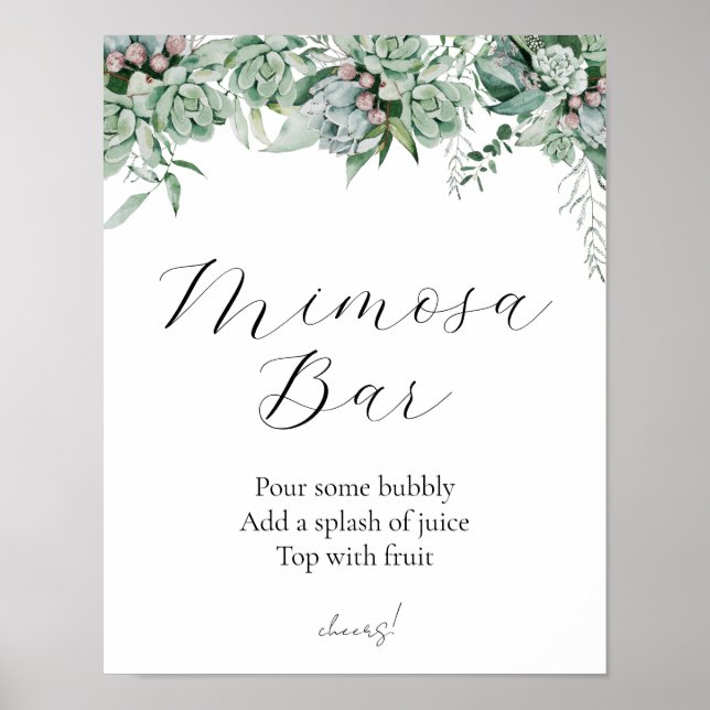 Poster Sinal de Bar de Succulent e Eucalyptus Greenery (Frente)