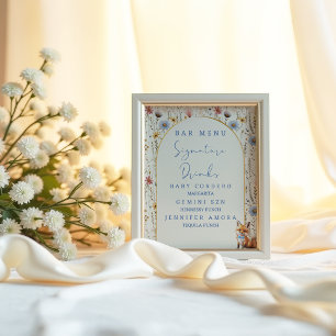 Poster Sinal de Bar do Chá de fraldas Fox Woodland Floral