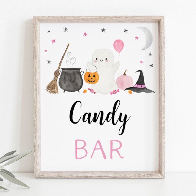 Poster Sinal de Bar do Fantasma Rosa Halloween Candy (Criador carregado)