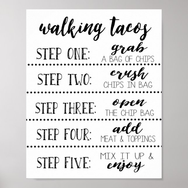 Poster Sinal de Bar dos Tacos Andando, Faça seu próprio T (Frente)