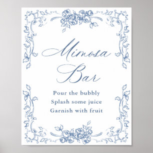 Poster Sinal de Bar Dusty Blue Mimosa do Ornamentado Rena