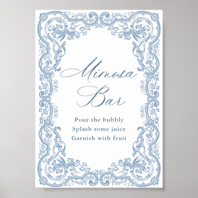 Poster Sinal de Bar Dusty Blue Mimosa do Ornamentado Rena (Frente)