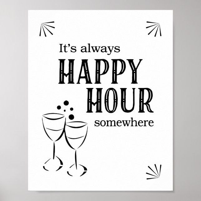Poster Sinal de Bar É Sempre Hora Feliz em Algum Lugar (Frente)