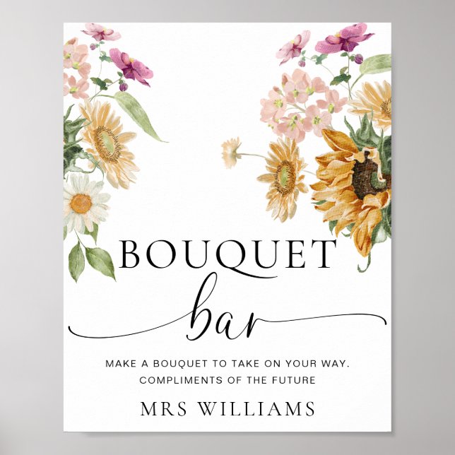 Poster Sinal de Bar Flor de Buquê Flor de Girassol Queda (Frente)