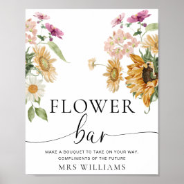 Poster Sinal de Bar Flor de Girassol Queda Floral