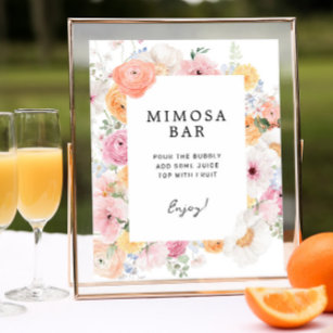 Poster Sinal de Bar Floral Mimosa de Pastel Suave