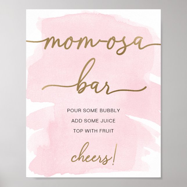 Poster Sinal de Bar Mãe-osa Dourado por Aquarela rosa (Frente)