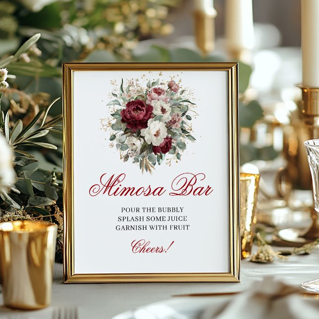 Poster Sinal de Bar Mimosa Burgundy Blush Marrom 8x10 (Maroon Blush Burgundy Mimosa Bar 8x10 Sign)