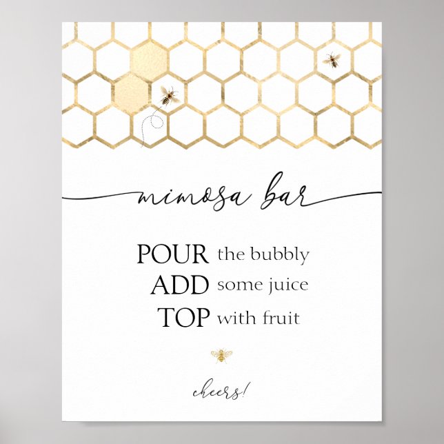 Poster Sinal de Bar Mimosa Chá de Abelhas ouros (Frente)