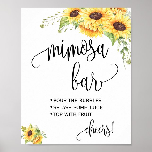 Poster Sinal de bar Mimosa chá de casamento girassol (Frente)