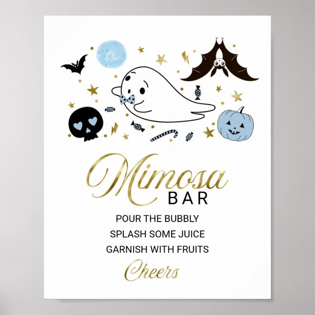 Poster Sinal de Bar Mimosa Chá de fraldas do Halloween (Frente)