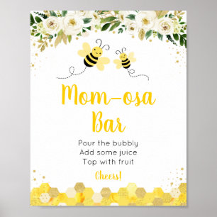 Poster Sinal de Bar Mimosa, Chá de fraldas Floral Dourado