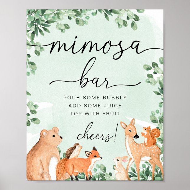 Poster Sinal de Bar Mimosa Chá de fraldas Verde de Animai (Frente)