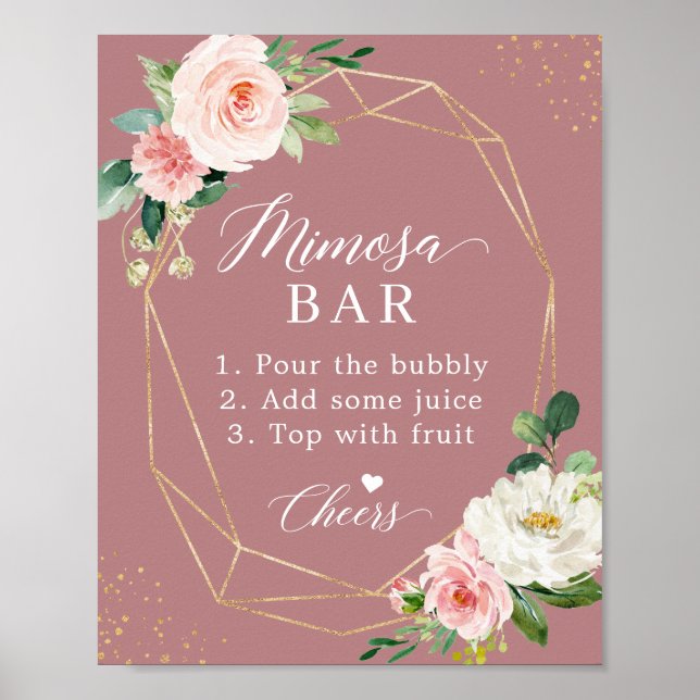 Poster Sinal de Bar Mimosa Chá de panela Blush Dusty Rosa (Frente)