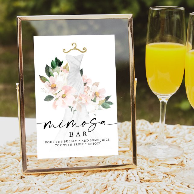 Poster Sinal de Bar Mimosa Chá de panela Floral Elegante (Criador carregado)