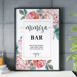 Poster Sinal de Bar Mimosa, Chá de panela Floral Rosa