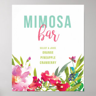 Pôster Sinal de Bar Mimosa Chá de panela Floral Tropical