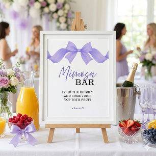 Poster Sinal de Bar Mimosa com Laço Roxo para Chá de Noiv