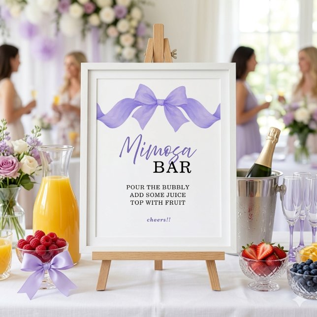 Poster Sinal de Bar Mimosa com Laço Roxo para Chá de Noiv (Criador carregado)