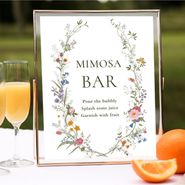 Poster Sinal de Bar Mimosa de Flor Floral Rosa Pastel (Criador carregado)