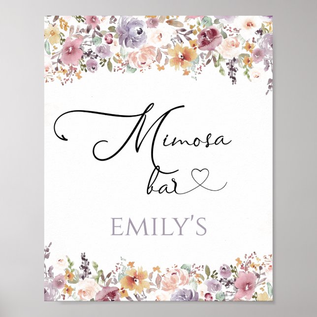 Poster Sinal de bar mimosa de flores silvestres minimalis (Frente)