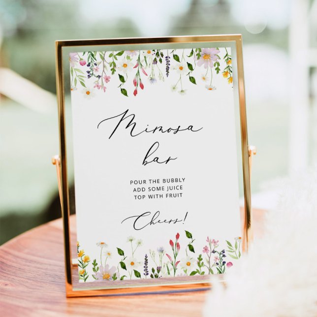 Poster Sinal de bar mimosa de flores silvestres minimalis (Criador carregado)