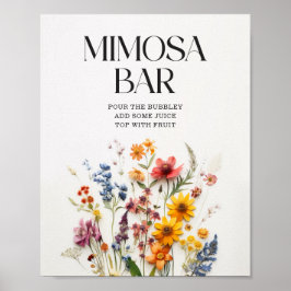 Poster Sinal de Bar Mimosa do Chá de fraldas de Flores Se