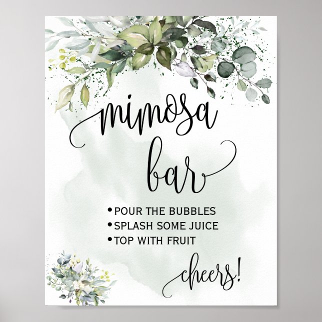 Poster Sinal de bar Mimosa eucalipto chá de casamento (Frente)