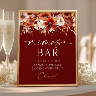 Poster Sinal de Bar Mimosa Floral Burgundy Enferrujado El