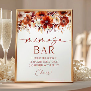 Poster Sinal de Bar Mimosa Floral Burgundy Enferrujado El