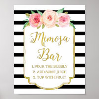Sinal de Bar Mimosa Floral Cor-de-Rosa Dourado - S