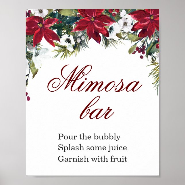Poster Sinal de Bar Mimosa Floral de Poinsettia Vermelha  (Frente)
