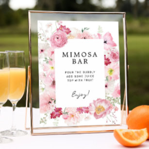 Poster Sinal de Bar Mimosa Floral Rosa