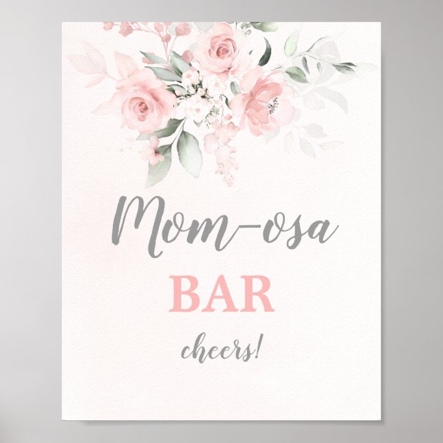 Poster Sinal de Bar Mimosa Floral Rosa Blush (Frente)