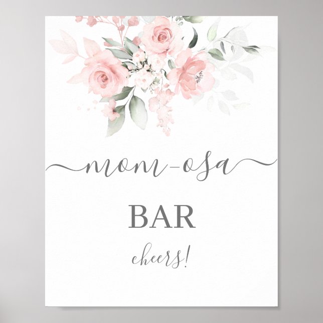 Poster Sinal de Bar Mimosa Floral Rosa Blush (Frente)