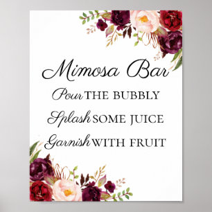 Poster Sinal de Bar Mimosa Floral Rosa e Marsala