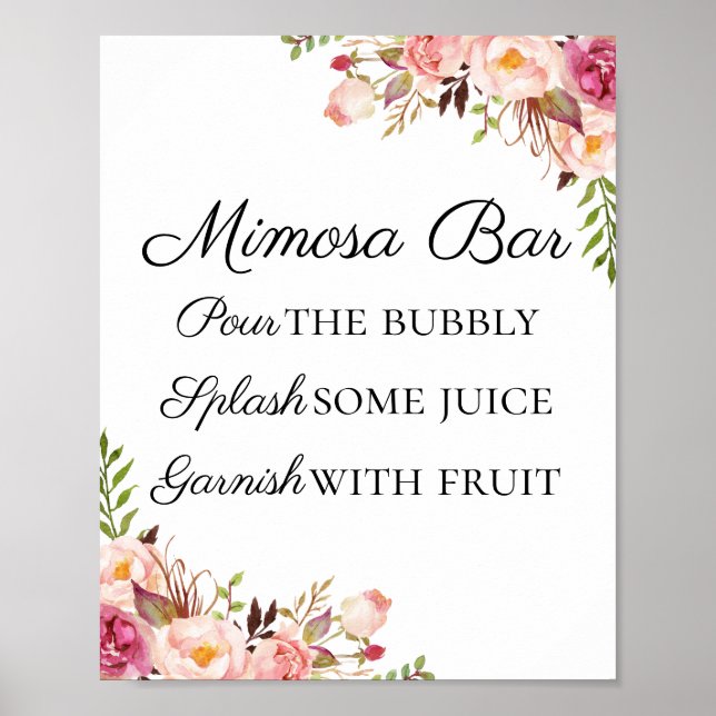 Poster Sinal de Bar Mimosa Floral Rosa Russo (Frente)