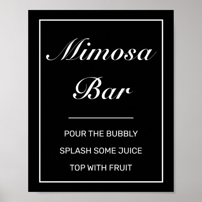 Poster Sinal de Bar Mimosa Negra Minimalista Moderno (Frente)