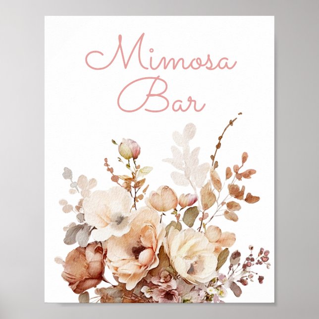 Poster Sinal de Bar Mimosa, Rosa-Rosa, Elegante (Frente)
