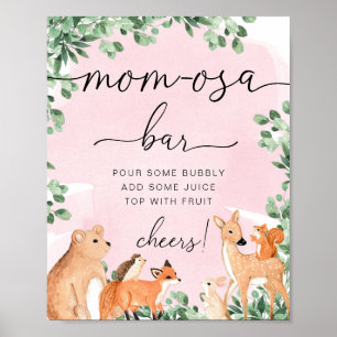 Poster Sinal de Bar Momosa - Chá de fraldas Rosa - Animai