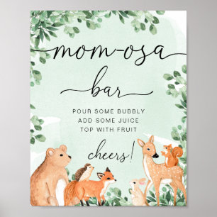 Poster Sinal de Bar Momosa Chá de fraldas Verde Animais 