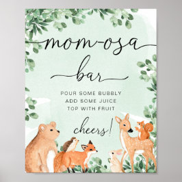 Poster Sinal de Bar Momosa Chá de fraldas Verde Animais d